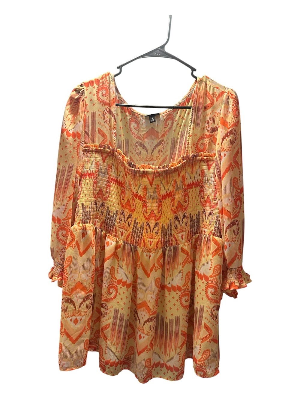 Torrid Orange & Cream Printed Smocked Peasant Tunic
